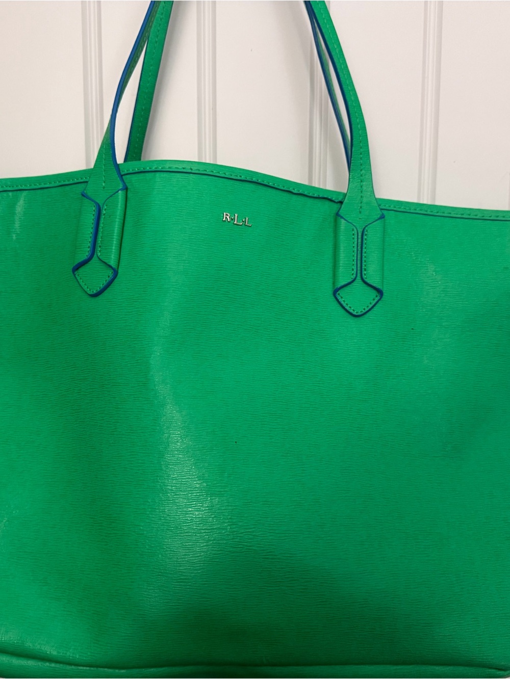 Lauren Ralph Lauren Green Tote with Blue Trim